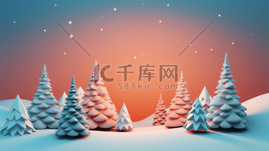 C4D雪地上的圣诞树插画7