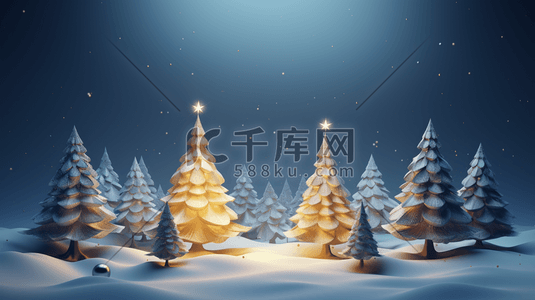 节日的氛围插画图片_C4D雪地上的圣诞树插画8