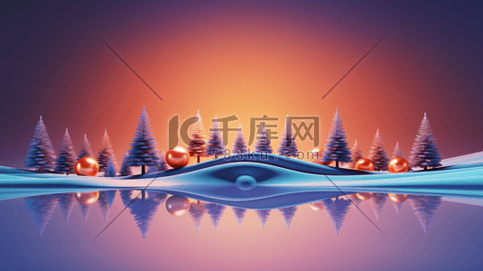 节日的氛围插画图片_C4D雪地上的圣诞树插画14