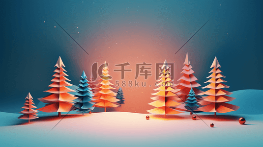 C4D雪地上的圣诞树插画11