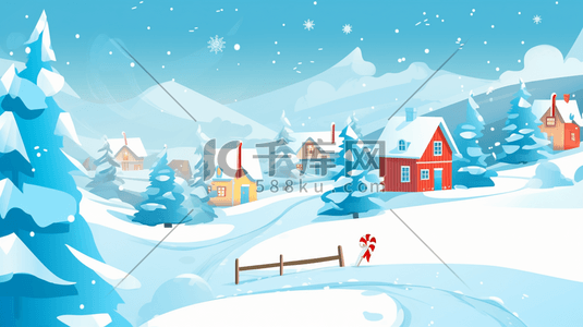 雪景建筑插画图片_冬季雪景建筑房屋插画1