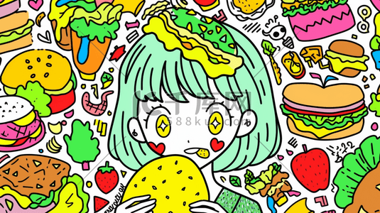吃苹果插画图片_彩色多巴胺风格的吃苹果的女孩插画23