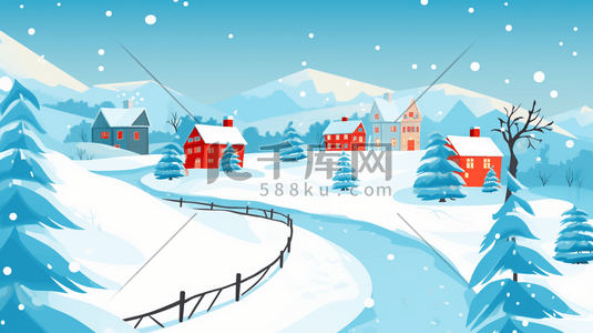 雪景建筑插画图片_冬季雪景建筑房屋插画6