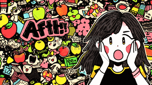 吃苹果插画图片_彩色多巴胺风格的吃苹果的女孩插画30