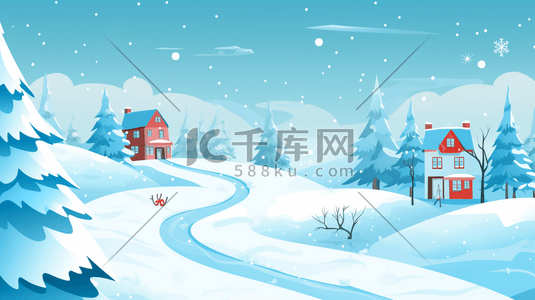 冬季雪景建筑房屋插画12