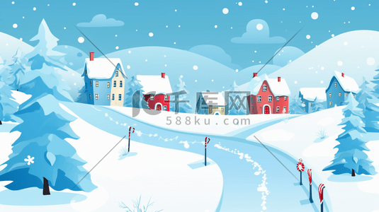 冬季雪景建筑房屋插画7