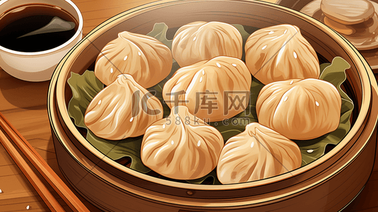 中式传统灌汤包插画1