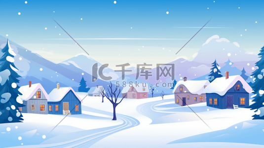 雪景建筑插画图片_冬季雪景建筑房屋插画9