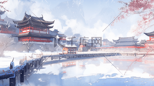 冬季雪景建筑风景插画5