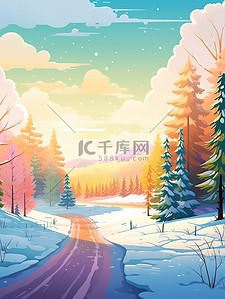 梦境插画图片_森林梦幻梦境冬天雪景9