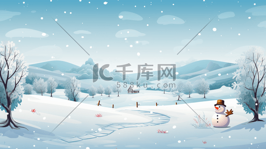 圣诞节松树林插画图片_冬季森林雪地上的雪人圣诞节插画13