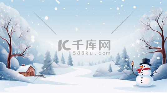 冬季森林雪地上的雪人圣诞节插画9