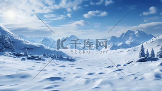 冬季山谷森林雪地雪景插画10