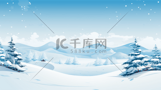 圣诞节松树林插画图片_冬季森林雪地上的雪人圣诞节插画4