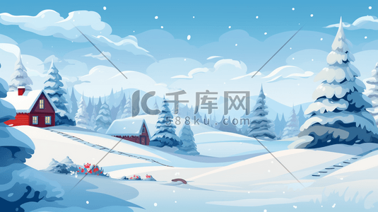 烟雾山林插画图片_冬季山林雪地上的雪人圣诞节插画11