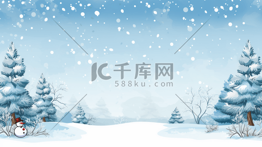 圣诞节松树林插画图片_冬季森林雪地上的雪人圣诞节插画19