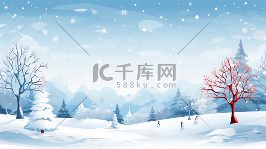 冬季森林雪地上的雪人圣诞节插画20