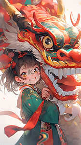 朝阳插画图片_中国龙朝阳少女元素龙年