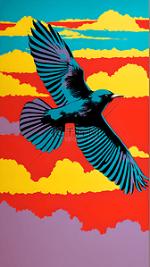 波普艺术鸟天空海洋插画平面设计