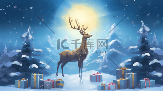 圣诞节的礼物插画图片_圣诞节的礼物和麋鹿