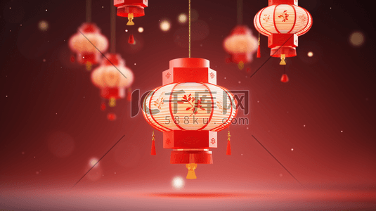 中国传统装饰插画图片_3D立体传统中国风灯笼装饰插画6