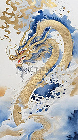 水彩插画传统国风中国神龙