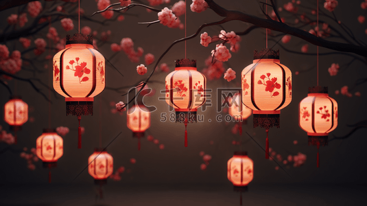 3D立体传统中国风灯笼装饰插画9