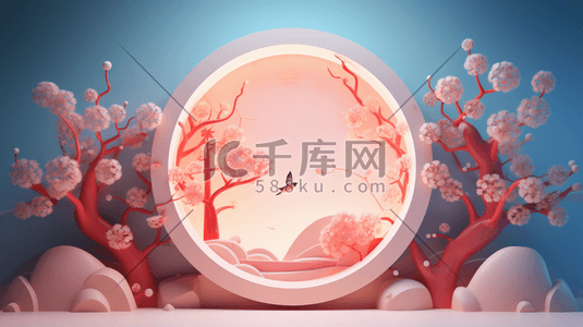 红色中国风边框花艺唯美插画16