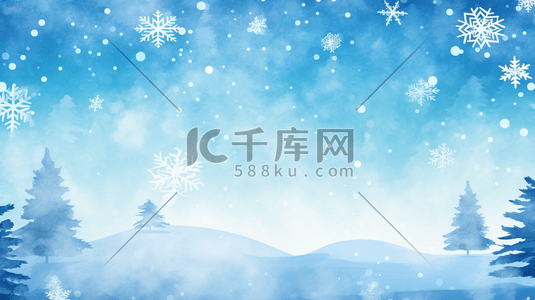 蓝色冬季雪景风景插画24