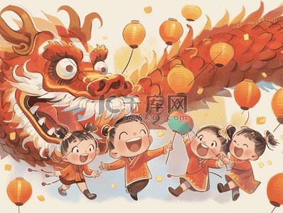 喜庆插画图片_龙年插画春节新年舞龙喜庆