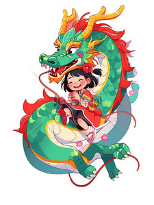小女孩可爱卡通插画图片_可爱的中国龙和小女孩12
