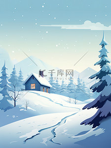 东北雪屋插画图片_连绵起伏山丘雪屋冬季16