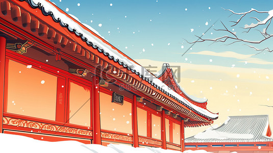屋檐积雪插画图片_中国古代宫殿屋檐一角的特写10