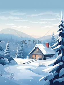 东北雪屋插画图片_连绵起伏山丘雪屋冬季3