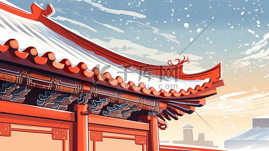 屋檐积雪插画图片_中国古代宫殿屋檐一角的特写13
