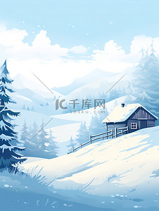 东北雪屋插画图片_连绵起伏山丘雪屋冬季10