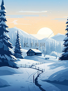 东北雪屋插画图片_连绵起伏山丘雪屋冬季8