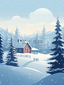 东北雪屋插画图片_连绵起伏山丘雪屋冬季9