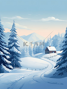 东北雪屋插画图片_连绵起伏山丘雪屋冬季19