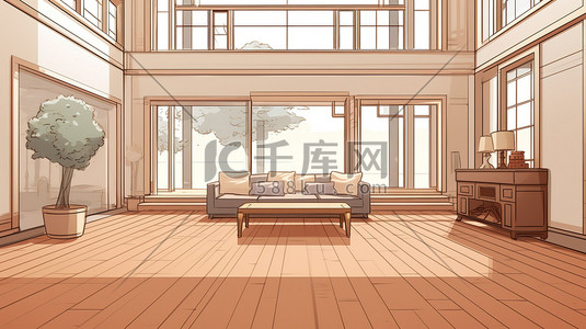 双层插画图片_双层别墅的宽敞客厅18