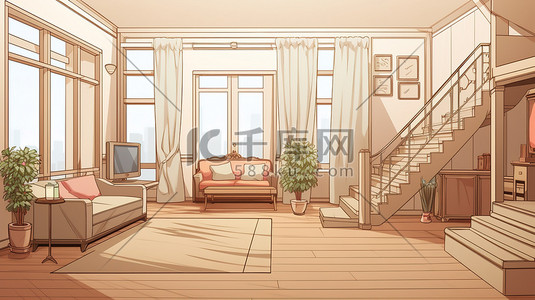 双层插画图片_双层别墅的宽敞客厅2