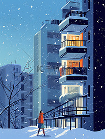 冬天城市公寓楼浪漫插图6