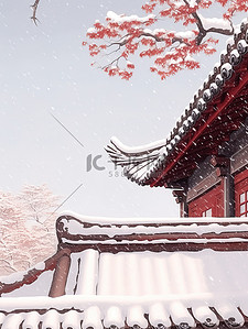 下雪屋檐插画图片_冬天屋檐上的雪景6