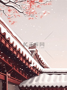 下雪屋檐插画图片_冬天屋檐上的雪景13