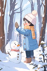 冬天手绘雪景可爱孩子雪人插画海报