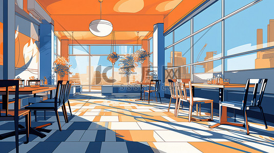 高档餐厅内部橙色和蓝色16