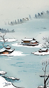 冬天肌理磨砂质感雪景冬景插画