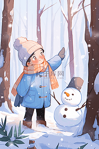 插画冬天雪景可爱孩子雪人手绘海报