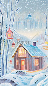 东北雪屋插画图片_卡通冬天雪景冬景雪屋插画