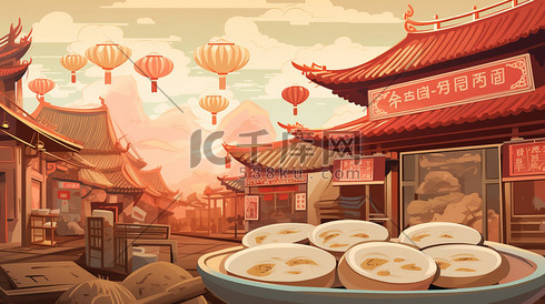 饺子美食餐厅中国风插画4